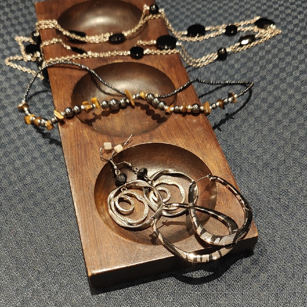 #3 Black and Silver Silvertone necklace and Earrings Lot